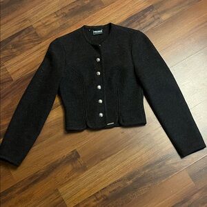 Geiger Austrian 100% Wool Grey Button-Up Dirndl Cropped Sweater Jacket 36